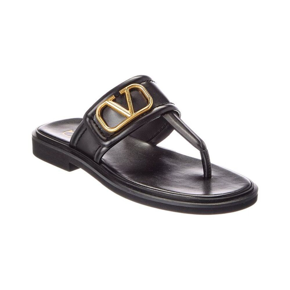 Valentino Vlogo Signature Leather Sandal, Black